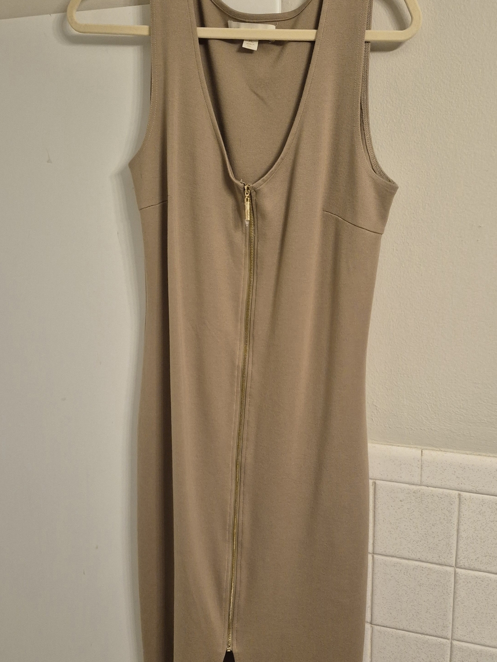 Nicki Minaj Taupe Midi Dress with Gold Zip